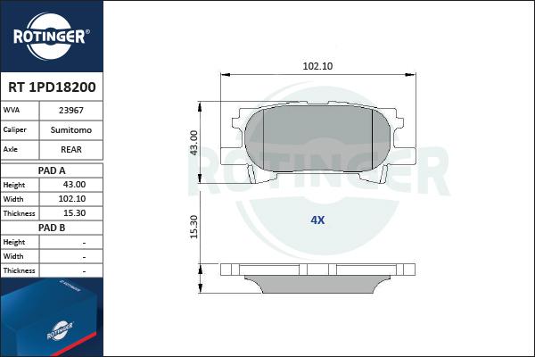 Rotinger RT 1PD18200 - Kit pastiglie freno, Freno a disco autozon.pro