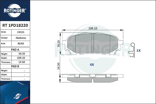 Rotinger RT 1PD18220 - Kit pastiglie freno, Freno a disco autozon.pro