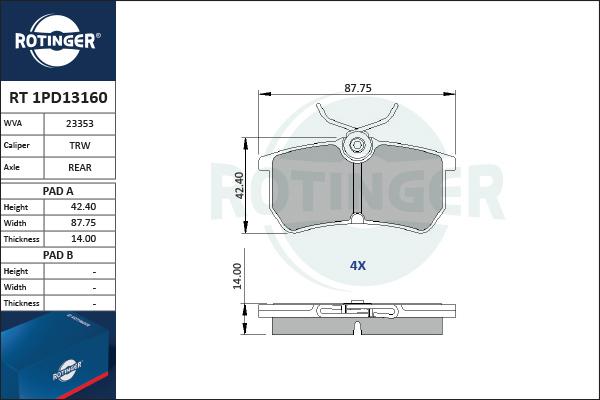 Rotinger RT 1PD13160 - Kit pastiglie freno, Freno a disco autozon.pro