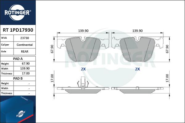 Rotinger RT 1PD17930 - Kit pastiglie freno, Freno a disco autozon.pro