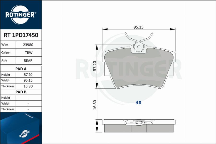 Rotinger RT 1PD17450 - Kit pastiglie freno, Freno a disco autozon.pro