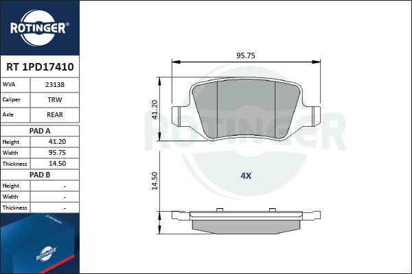 Rotinger RT 1PD17410 - Kit pastiglie freno, Freno a disco autozon.pro