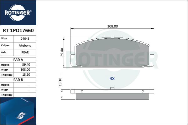 Rotinger RT 1PD17660 - Kit pastiglie freno, Freno a disco autozon.pro