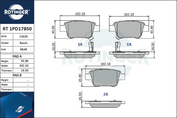 Rotinger RT 1PD17850 - Kit pastiglie freno, Freno a disco autozon.pro