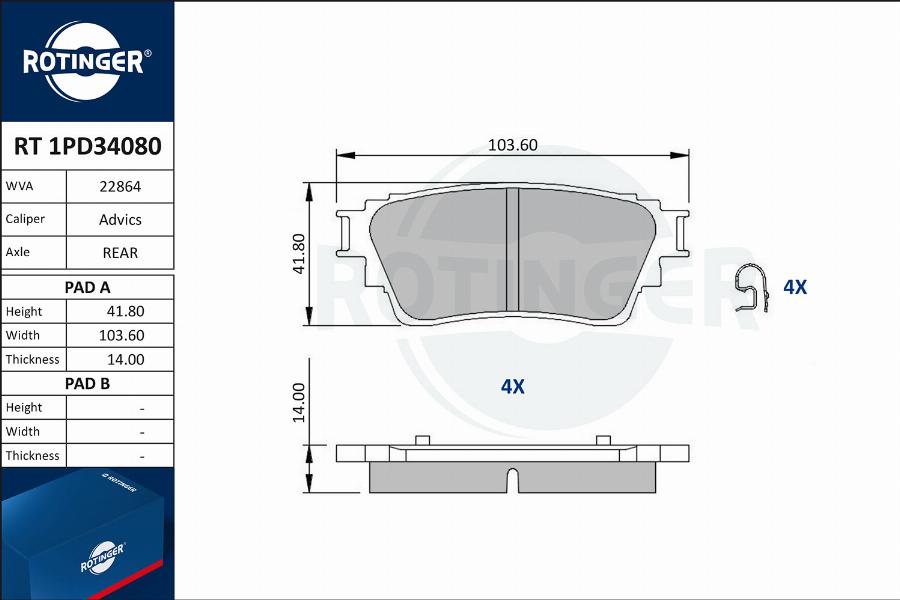 Rotinger RT 1PD34080 - Kit pastiglie freno, Freno a disco autozon.pro