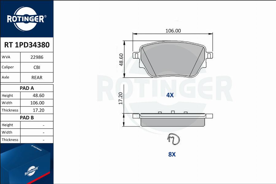 Rotinger RT 1PD34380 - Kit pastiglie freno, Freno a disco autozon.pro