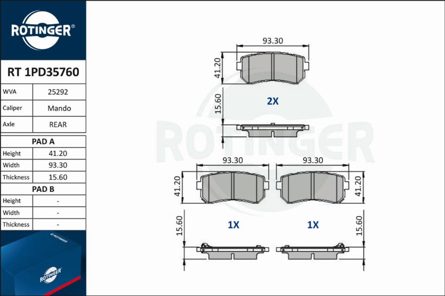 Rotinger RT 1PD35760 - Kit pastiglie freno, Freno a disco autozon.pro