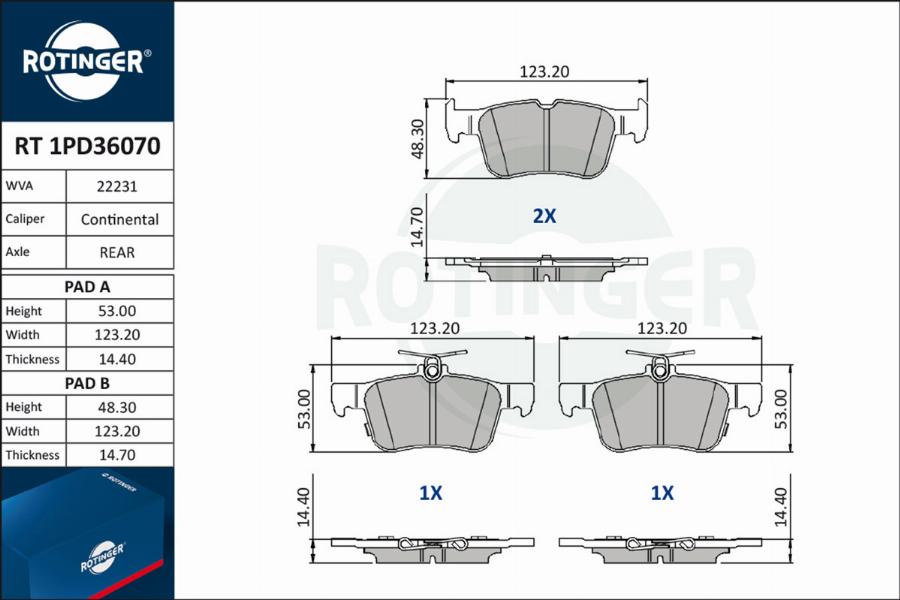 Rotinger RT 1PD36070 - Kit pastiglie freno, Freno a disco autozon.pro