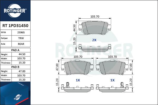 Rotinger RT 1PD31450 - Kit pastiglie freno, Freno a disco autozon.pro