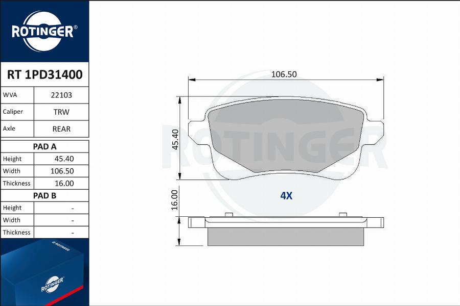 Rotinger RT 1PD31400 - Kit pastiglie freno, Freno a disco autozon.pro