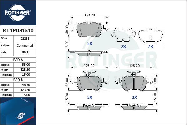 Rotinger RT 1PD31510 - Kit pastiglie freno, Freno a disco autozon.pro