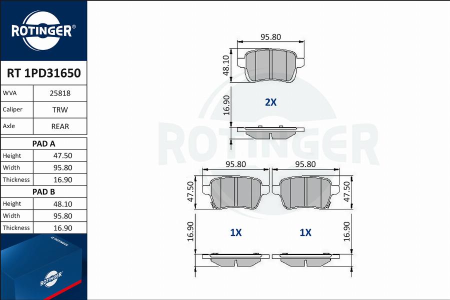 Rotinger RT 1PD31650 - Kit pastiglie freno, Freno a disco autozon.pro