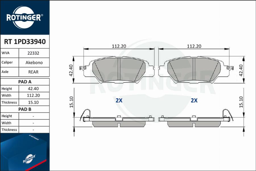 Rotinger RT 1PD33940 - Kit pastiglie freno, Freno a disco autozon.pro