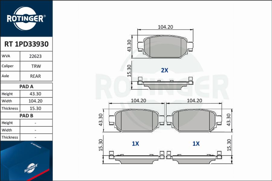 Rotinger RT 1PD33930 - Kit pastiglie freno, Freno a disco autozon.pro