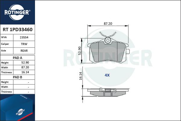 Rotinger RT 1PD33460 - Kit pastiglie freno, Freno a disco autozon.pro