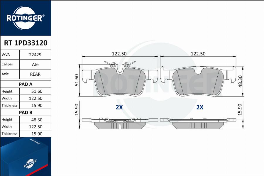 Rotinger RT 1PD33120 - Kit pastiglie freno, Freno a disco autozon.pro