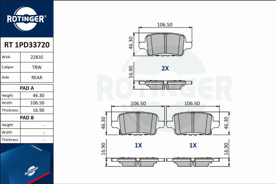 Rotinger RT 1PD33720 - Kit pastiglie freno, Freno a disco autozon.pro