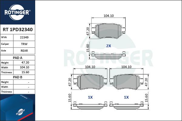 Rotinger RT 1PD32340 - Kit pastiglie freno, Freno a disco autozon.pro