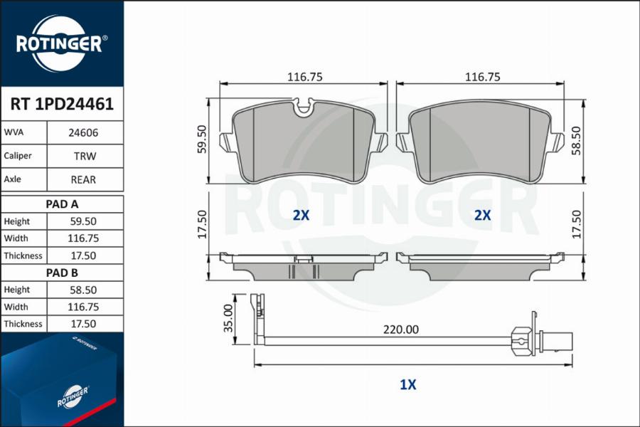 Rotinger RT 1PD24461 - Kit pastiglie freno, Freno a disco autozon.pro