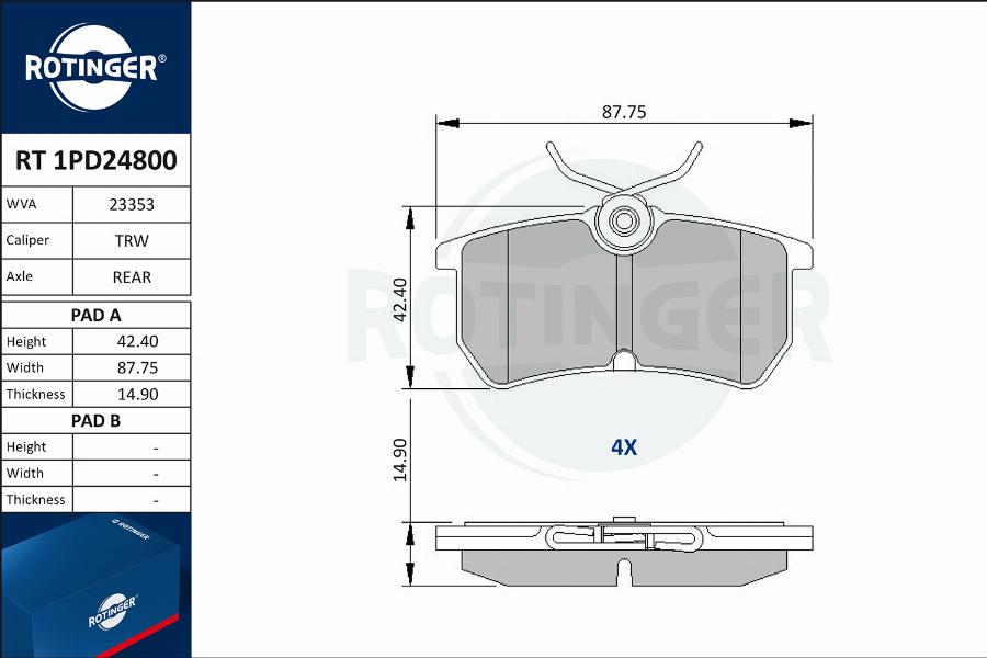 Rotinger RT 1PD24800 - Kit pastiglie freno, Freno a disco autozon.pro