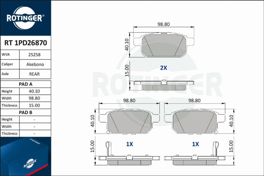 Rotinger RT 1PD26870 - Kit pastiglie freno, Freno a disco autozon.pro