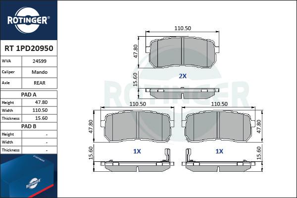 Rotinger RT 1PD20950 - Kit pastiglie freno, Freno a disco autozon.pro