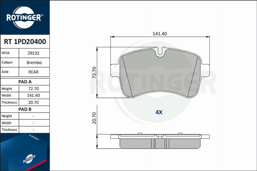 Rotinger RT 1PD20400 - Kit pastiglie freno, Freno a disco autozon.pro