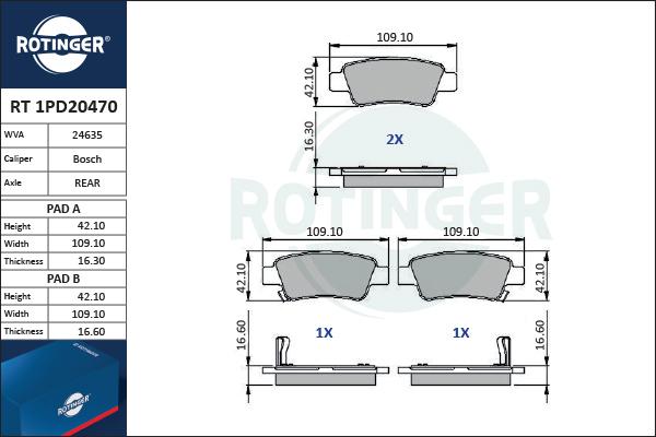 Rotinger RT 1PD20470 - Kit pastiglie freno, Freno a disco autozon.pro