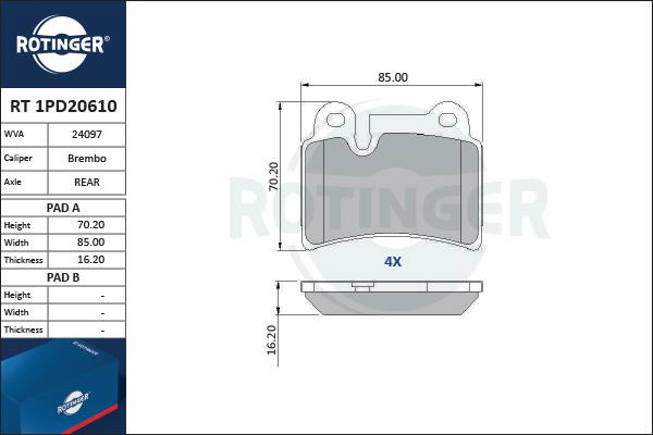 Rotinger RT 1PD20610 - Kit pastiglie freno, Freno a disco autozon.pro