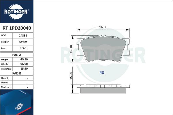 Rotinger RT 1PD20040 - Kit pastiglie freno, Freno a disco autozon.pro