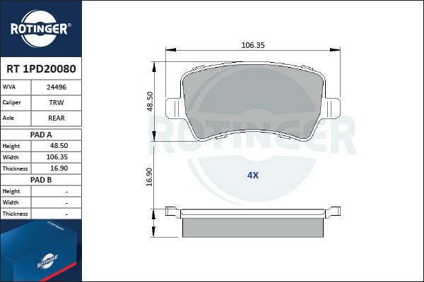 Rotinger RT 1PD20080 - Kit pastiglie freno, Freno a disco autozon.pro