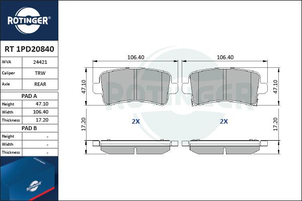 Rotinger RT 1PD20840 - Kit pastiglie freno, Freno a disco autozon.pro