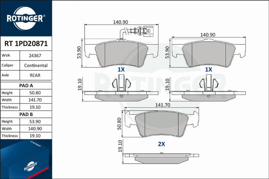 Rotinger RT 1PD20871 - Kit pastiglie freno, Freno a disco autozon.pro