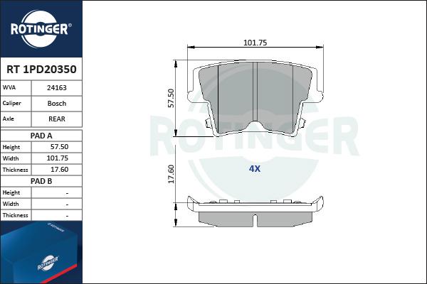 Rotinger RT 1PD20350 - Kit pastiglie freno, Freno a disco autozon.pro