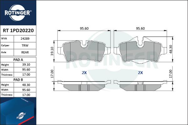 Rotinger RT 1PD20220 - Kit pastiglie freno, Freno a disco autozon.pro