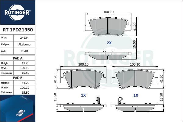 Rotinger RT 1PD21950 - Kit pastiglie freno, Freno a disco autozon.pro