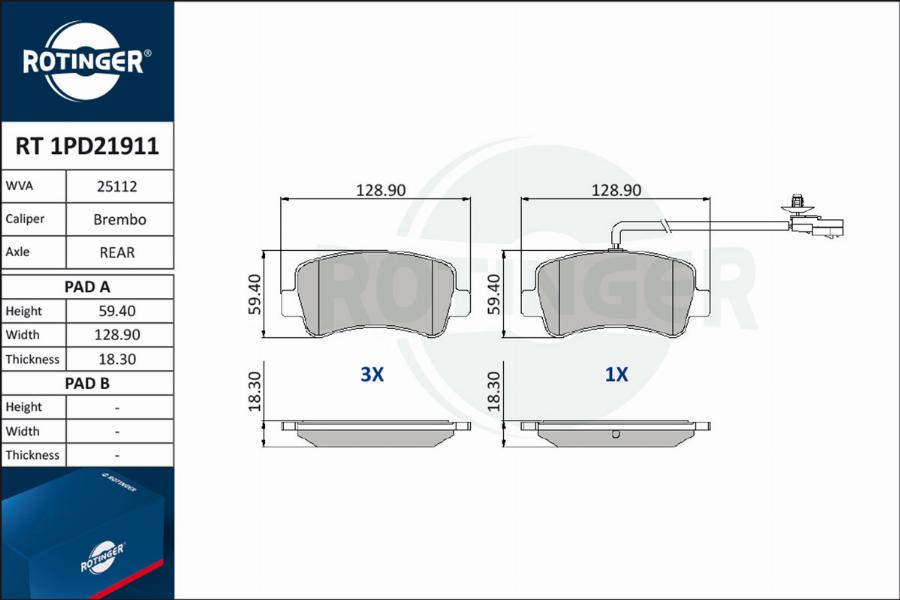 Rotinger RT 1PD21911 - Kit pastiglie freno, Freno a disco autozon.pro