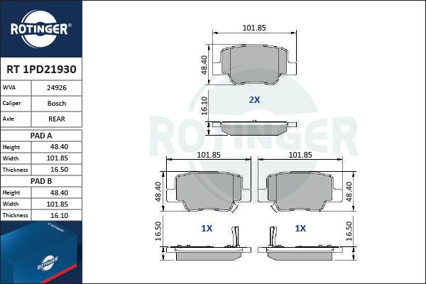 Rotinger RT 1PD21930 - Kit pastiglie freno, Freno a disco autozon.pro