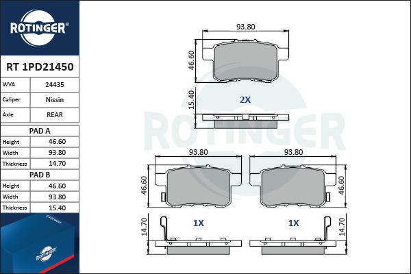 Rotinger RT 1PD21450 - Kit pastiglie freno, Freno a disco autozon.pro