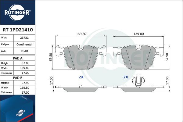 Rotinger RT 1PD21410 - Kit pastiglie freno, Freno a disco autozon.pro