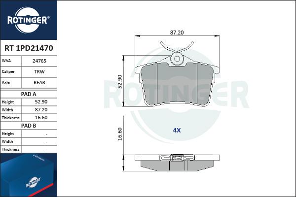 Rotinger RT 1PD21470 - Kit pastiglie freno, Freno a disco autozon.pro