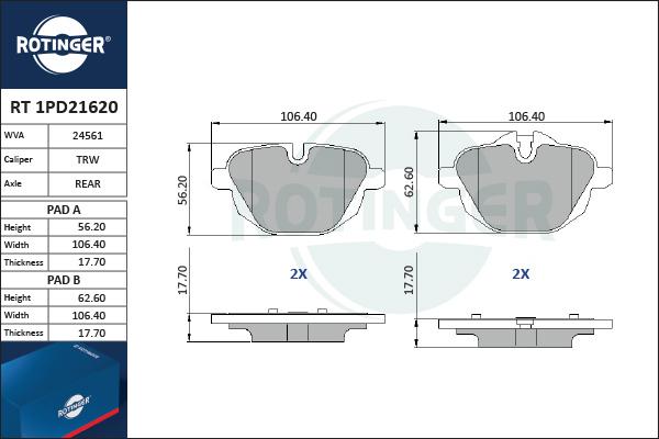 Rotinger RT 1PD21620 - Kit pastiglie freno, Freno a disco autozon.pro