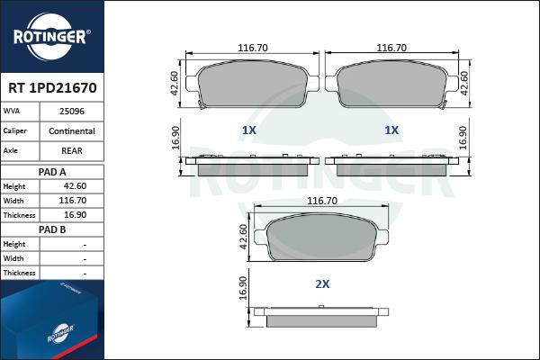 Rotinger RT 1PD21670 - Kit pastiglie freno, Freno a disco autozon.pro