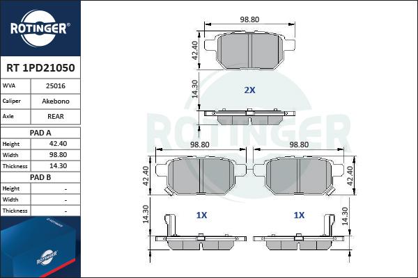 Rotinger RT 1PD21050 - Kit pastiglie freno, Freno a disco autozon.pro