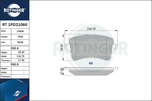 Rotinger RT 1PD21060 - Kit pastiglie freno, Freno a disco autozon.pro