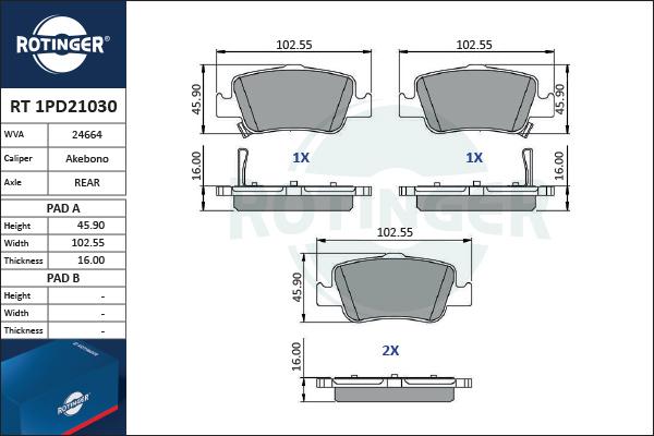 Rotinger RT 1PD21030 - Kit pastiglie freno, Freno a disco autozon.pro