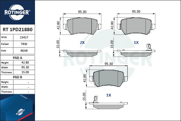 Rotinger RT 1PD21880 - Kit pastiglie freno, Freno a disco autozon.pro