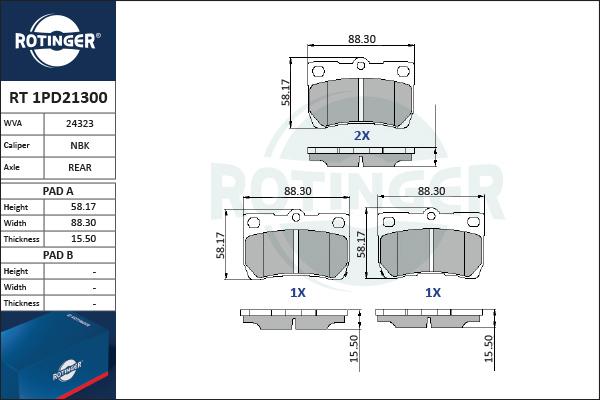 Rotinger RT 1PD21300 - Kit pastiglie freno, Freno a disco autozon.pro