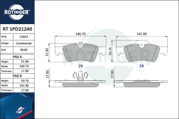 Rotinger RT 1PD21240 - Kit pastiglie freno, Freno a disco autozon.pro