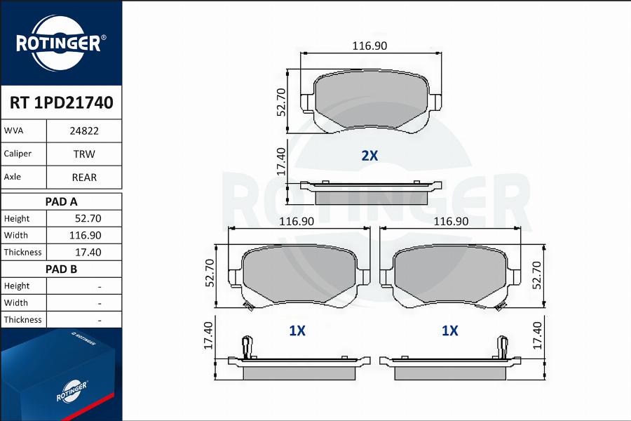 Rotinger RT 1PD21740 - Kit pastiglie freno, Freno a disco autozon.pro